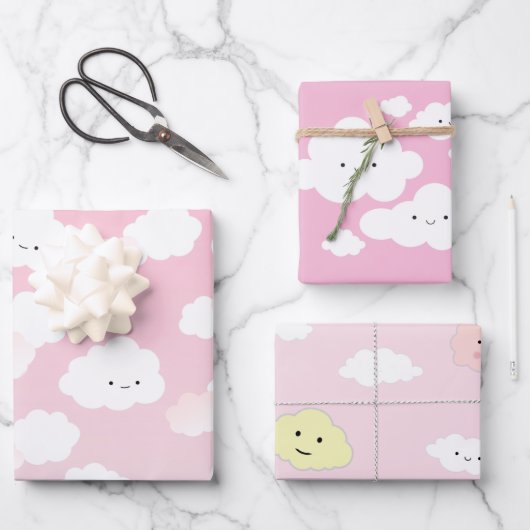 Girly Happy Little Clouds Wrapping Paper Sheet (Voorkant)