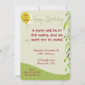 Girly Happy Monkey Birthday Invite Kaart (Achterkant)