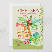Girly Happy Monkey Birthday Invite Kaart (Voorkant)