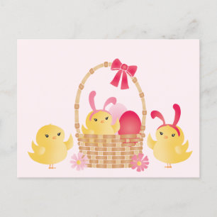 Girly Happy Paast Chicken Pink Card Feestdagenkaart