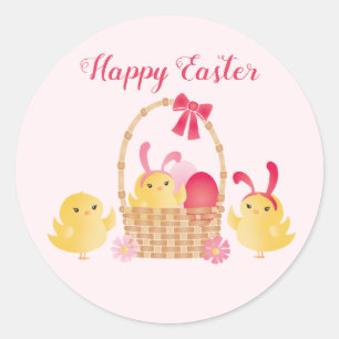 Girly Happy Paast Chicken Pink Ronde Sticker