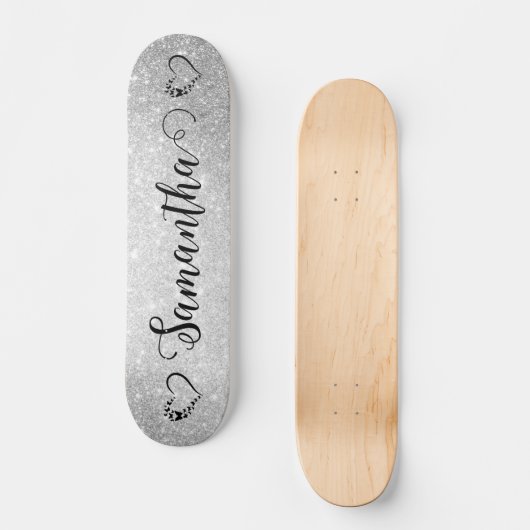 Girly hart zilveren glitter aangepaste SKATEBOARD (Voorkant)