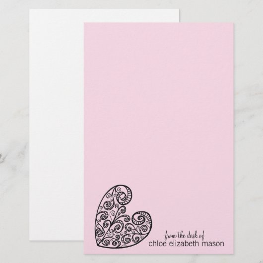 Girly Heart Doodles Stationery Briefpapier (Voorkant / Achterkant)