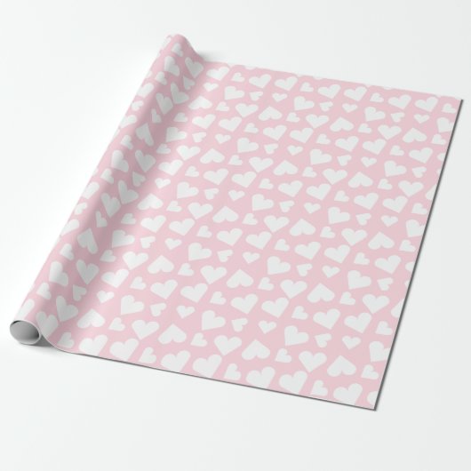 Girly Heart Pattern Pink White Cadeaupapier (Uitgerold)