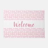 Girly Heart Pattern Pink White Deurmat (Voorkant)