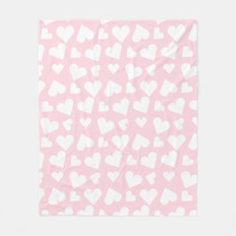 Girly Heart Pattern Pink White Fleece Deken