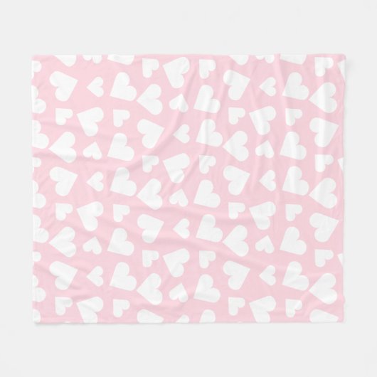Girly Heart Pattern Pink White Fleece Deken (Voorkant (Horizontaal))
