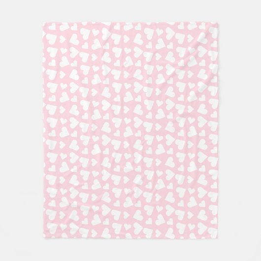 Girly Heart Pattern Pink White Fleece Deken (Voorkant)