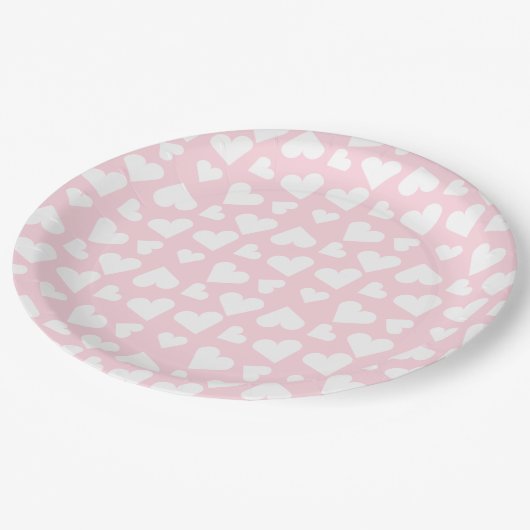 Girly Heart Pattern Pink White Papieren Bordje (Gekanteld)