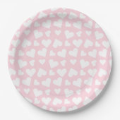 Girly Heart Pattern Pink White Papieren Bordje (Voorkant)