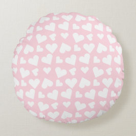 Girly Heart Pattern Pink White Rond Kussen