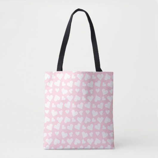 Girly Heart Pattern Pink White Tote Bag (Voorkant)