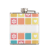 Girly Heart Square Pattern Retro Daisy Flowers Heupfles (Achterkant)