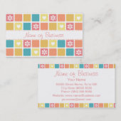 Girly Heart Square Pattern Retro Daisy Flowers Visitekaartje (Voorkant / Achterkant)