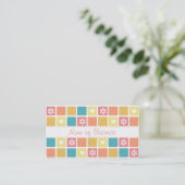 Girly Heart Square Pattern Retro Daisy Flowers Visitekaartje (Staand voorkant)