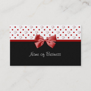 Girly Hearts en Polka Dots Red Ribbon Visitekaartje