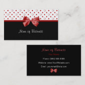 Girly Hearts en Polka Dots Red Ribbon Visitekaartje (Voorkant / Achterkant)