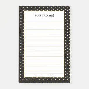Girly Hearts Faux Gold Foil Black Pattern Post-it® Notes