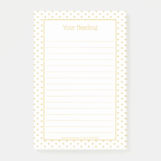 Girly Hearts Faux Gold Foil White Patroon Post-it® Notes (Voorkant)
