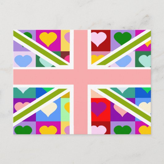 Girly Hearts Union Jack Briefkaart (Voorkant)