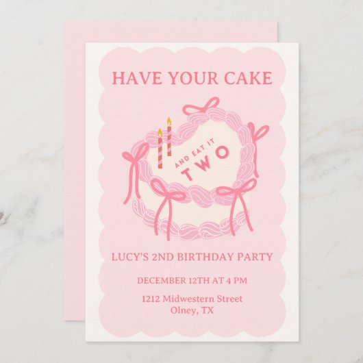 Girly Heb je taart, eet het twee tweede verjaardag Kaart (Voorkant / Achterkant)