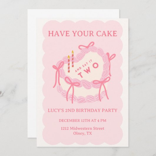 Girly Heb je taart, eet het twee tweede verjaardag Kaart (Voorkant / Achterkant)