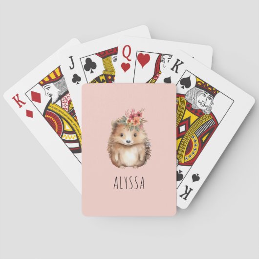 Girly Hedgehog gepersonaliseerd Pokerkaarten (Achterkant)