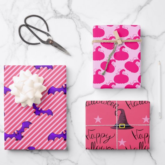 Girly Heet Roze Gelukkig Halloween Gemengd Patroon Inpakpapier Vel (Voorkant)