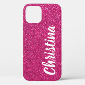 Girly Heet Roze Glitter Naam Gepersonaliseerd Case-Mate iPhone Case (Achterkant)