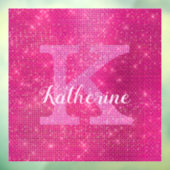 Girly Heet Roze Glitter Sparkle Monogram Naam Dorm Raamsticker (Vel 3)