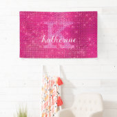 Girly Heet Roze Glitter Sparkle Monogram Naam Dorm Spandoek (Insitu)