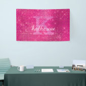 Girly Heet Roze Glitter Sparkle Monogram Naam Dorm Spandoek (Beurs)