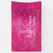 Girly Heet Roze Glitter Sparkle Monogram Naam Dorm Spandoek (Verticaal)