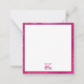Girly Heet Roze Glitter Sparkle Monogram Naam Notitiekaartje (Voorkant)