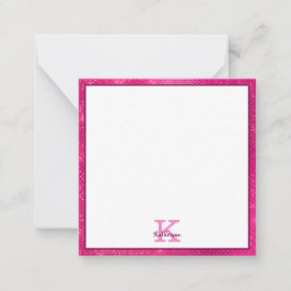 Girly Heet Roze Glitter Sparkle Monogram Naam Notitiekaartje