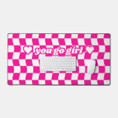 Girly Heet Roze Wit Checkerboard Patroon Slogan Bureaumat (Keyboard & Muis)