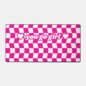 Girly Heet Roze Wit Checkerboard Patroon Slogan Bureaumat (Voorkant)