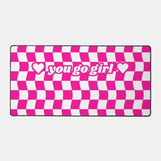 Girly Heet Roze Wit Checkerboard Patroon Slogan Bureaumat (Voorkant)