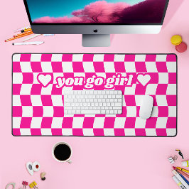 Girly Heet Roze Wit Checkerboard Patroon Slogan Bureaumat