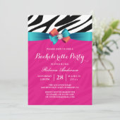 Girly Heet Roze Zebra Print Bachelorette Party Kaart (Staand voorkant)