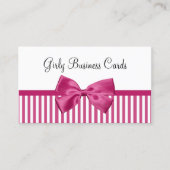 Girly Helder Roze en Witte Strepen Schattige Roze  Visitekaartje (Voorkant)