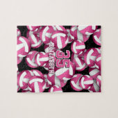 Girly helder roze witte volleyballen patroon legpuzzel (Horizontaal)