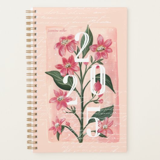 Girly Heldere Roze Tuin Bloemen 2025 Planner (Voorkant)