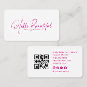 Girly Hello Beautiful Makeup Artist Beauty Qr Code Visitekaartje (Voorkant / Achterkant)