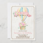 Girly Hete Luchtballon Roze Bloemen Meisje Verjaar Kaart (Voorkant)