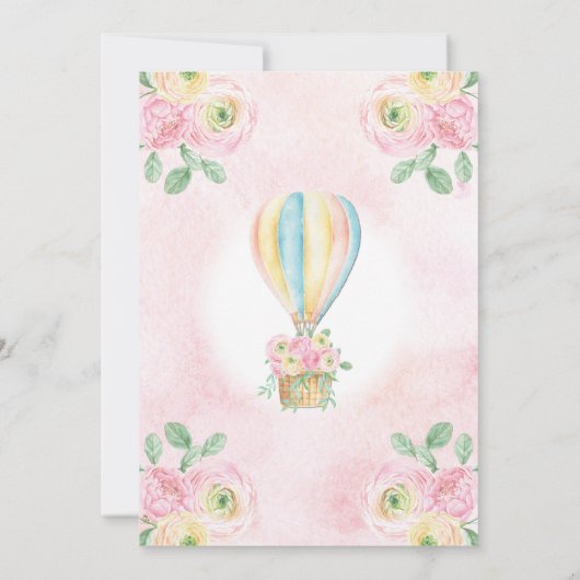 Girly Hete Luchtballon Roze Bloemen Meisje Verjaar Kaart (Achterkant)