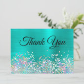 Girly Holo Glitter Turquoise Folie Bedankkaart (Staand voorkant)