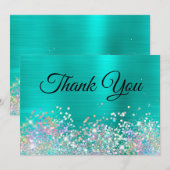 Girly Holo Glitter Turquoise Folie Bedankkaart (Voorkant / Achterkant)