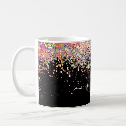 Girly Holografische Glitter & Sparkle Monogram Zwa Koffiemok (Links)