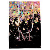 Girly Holografische Glitter & Sparkle Monogram Zwa Medium Cadeauzakje (Achterkant)